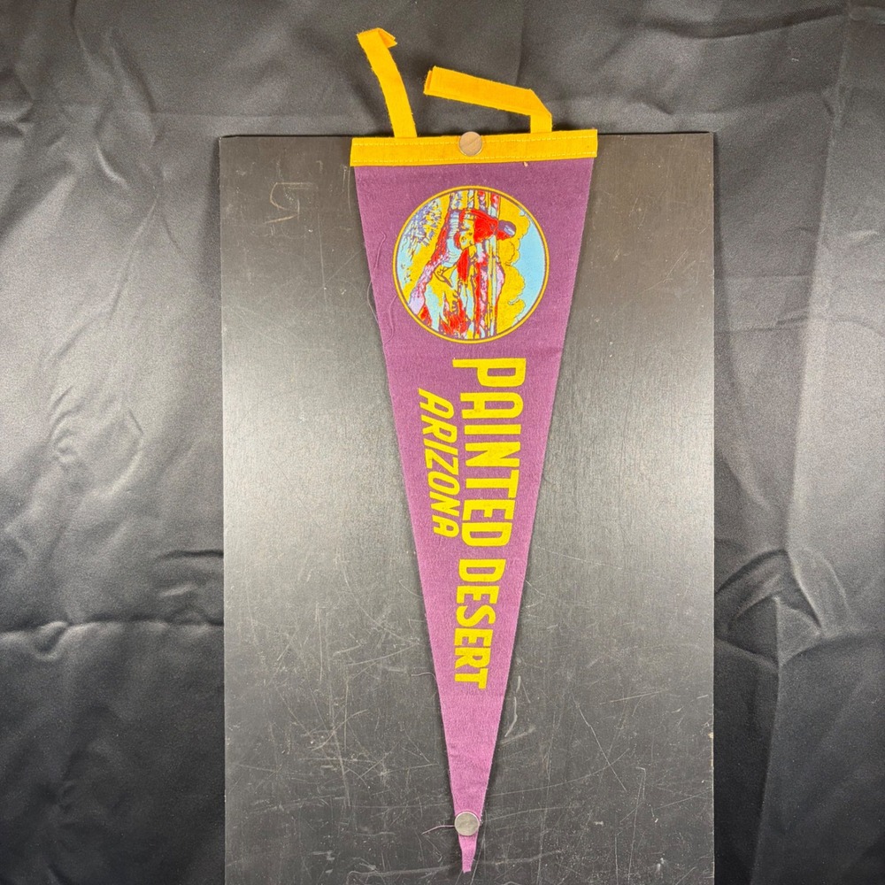 Vintage Painted Desert Arizona Felt Pennant Purple Yellow Souvenir 1976 18 inch